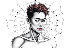 Handsome Asian young guy is behind spider web tattoo idea