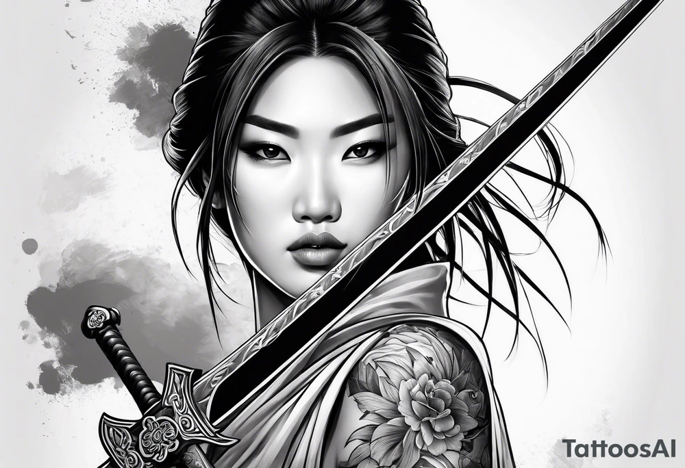 Asian woman with sword tattoo idea