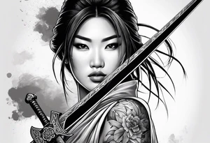 Asian woman with sword tattoo idea