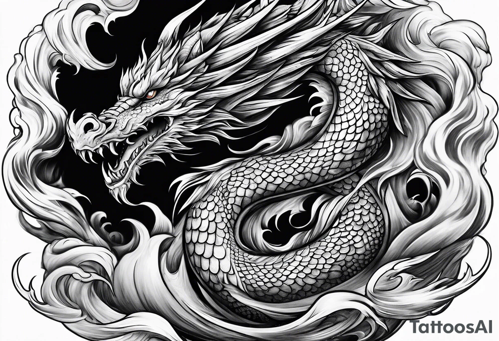Dragon flames tornado clouds tattoo idea