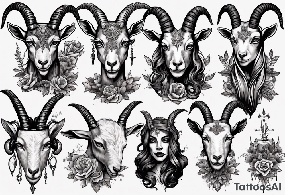 high contrast human like goat friendly but dark and large no flowers tattoo idea