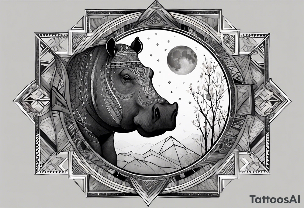 Very asymmetrical, +geometric pattern, with realistic full moon, with hippo,+tribal, +geometric, +inkart , +blackwork, +grey scale, + sketch
with wintersweet flower bud, +inkart touch, +for men, detailed , combined favourite , tattoo idea