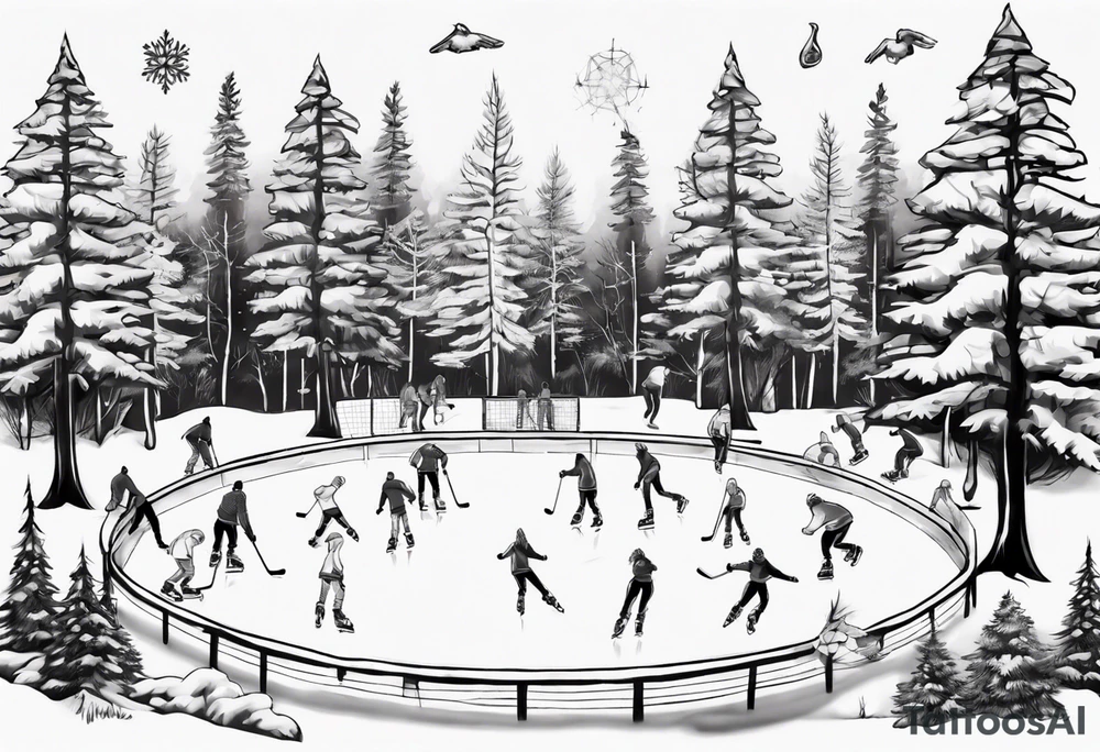 Outdoor ice rink in the woods tattoo idea