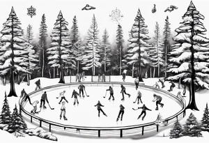 Outdoor ice rink in the woods tattoo idea