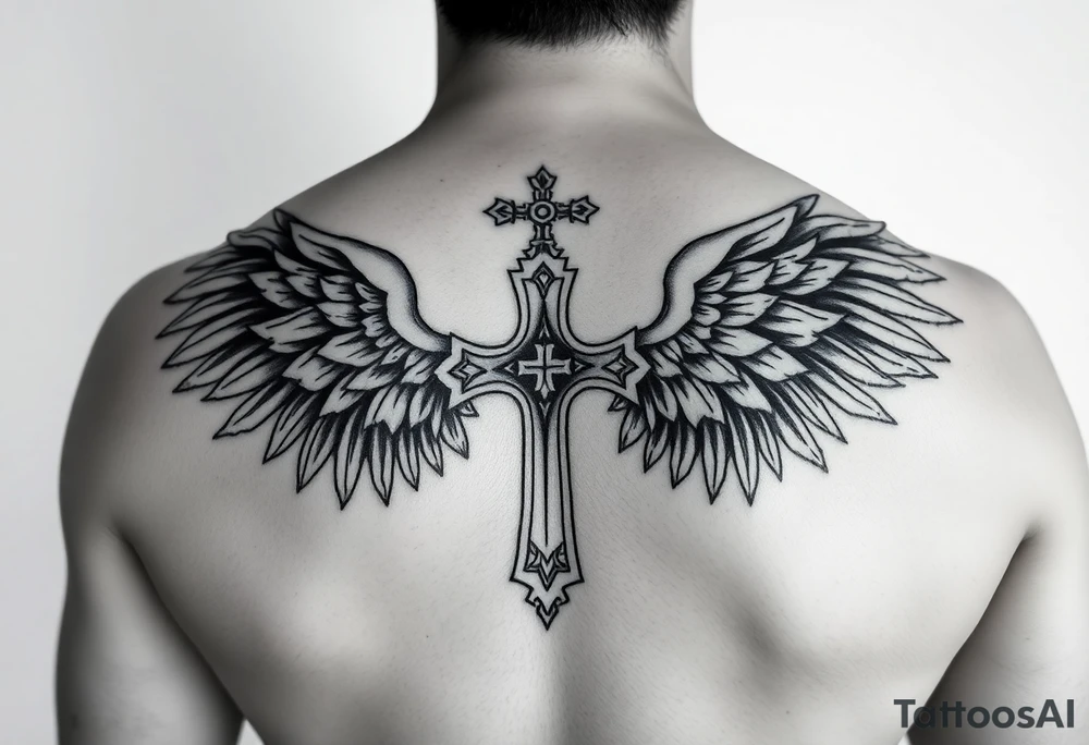 Templar cross angel wings Polynesian tattoo idea