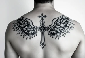 Templar cross angel wings Polynesian tattoo idea