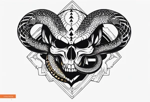 Aggresive Snake with skull, this design must be in a vertical vertical proportion. Also, the desing must be minimalistic not saturated. tattoo idea