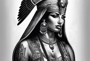 full body 
black and gray photo realistic goddess isis tattoo idea