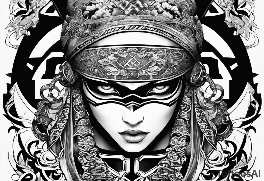 the letters A R in the middle of a ninja headband tattoo idea