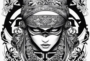 the letters A R in the middle of a ninja headband tattoo idea