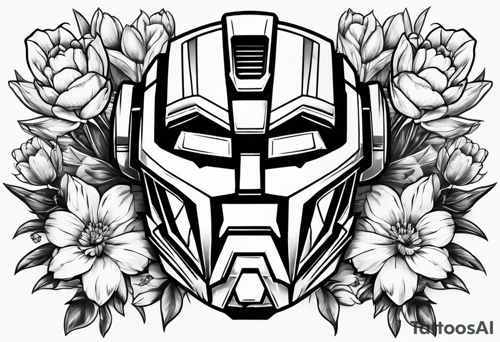 Autobot symbol with Dasiys and tulips tattoo idea