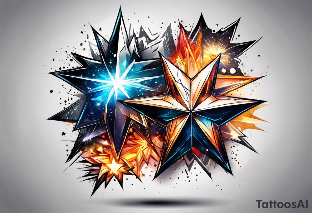 Bursting star with digital time of 17:27 tattoo idea