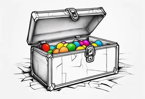 Toy box locked with colors bursting out through the cracks/sides tattoo idea