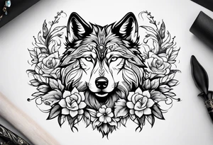 Wolf flowers tattoo idea