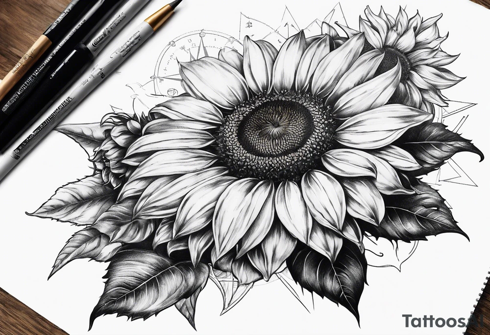 Sunflower next to a compass tattoo idea