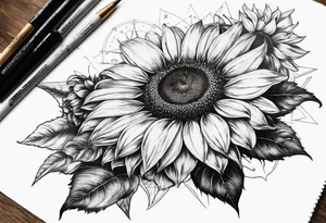 Sunflower next to a compass tattoo idea