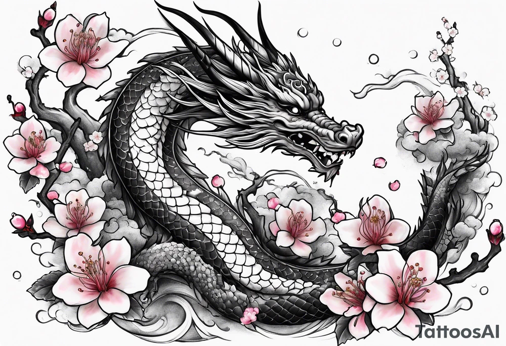 Haku dragon with  cherry blossoms  and soot sprites tattoo idea