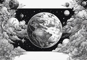Crowd popping out from earth in space tattoo idea