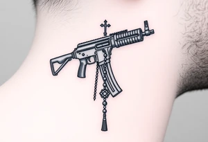 russian christian orthodox but in a AK47 style with a beaded orthodox thurible chain tattoo idea