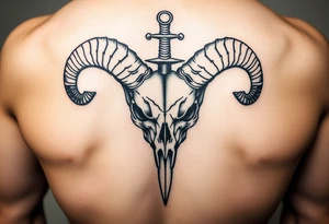 Ram skull with sword through it tattoo idea