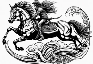 Skeleton riding flaming horse tattoo idea
