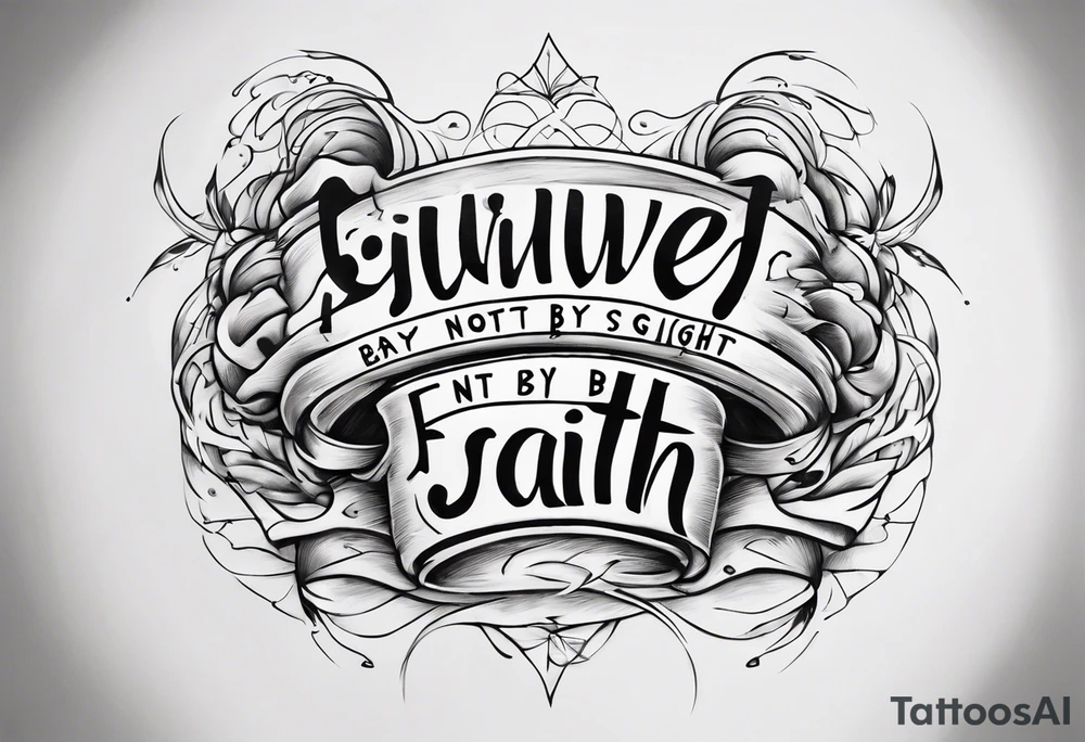 Horizontal inner bicep tattoo. “walk by faith, not by sight” stairwell wrapping around the quote. This design captures the essence of the journey guided by faith. tattoo idea