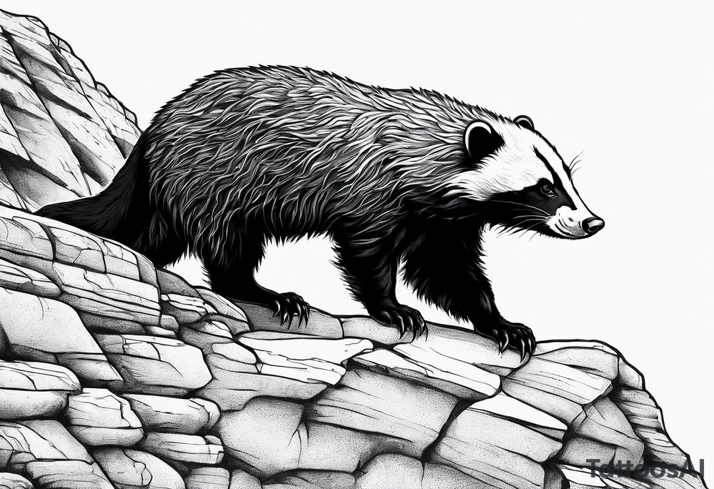 honey badger climbing up steep wall tattoo idea