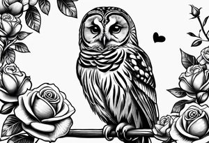 Barred owl with a rose and a heart tattoo idea