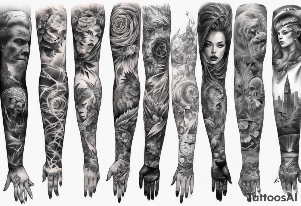 realistic arm sleeve tattoo idea