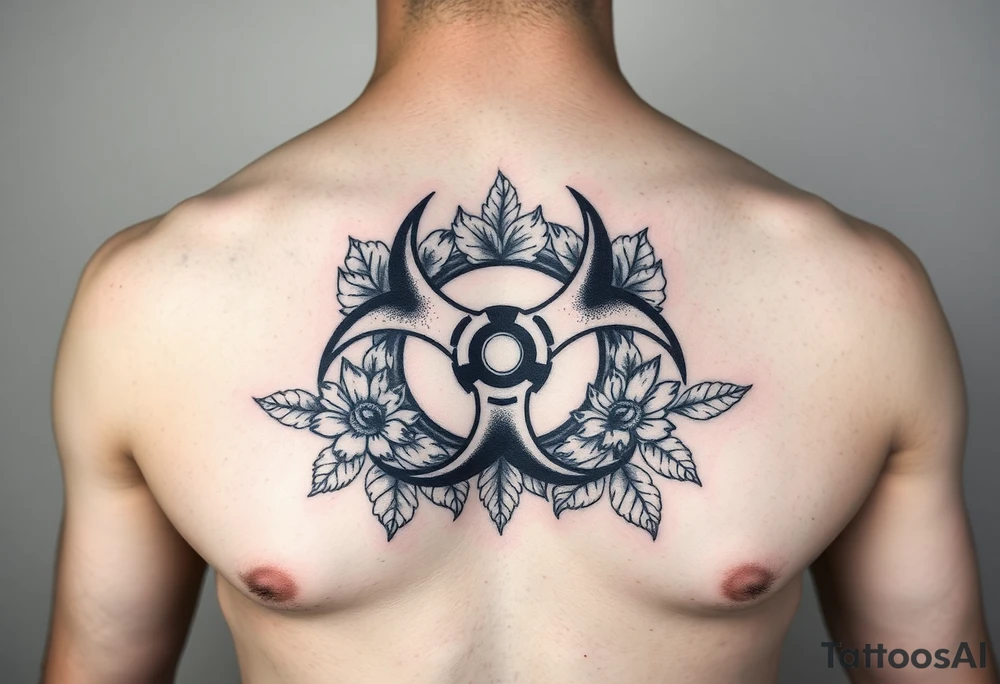 floral biohazard symbol in old school style black ink.
tattoo placed on stomach tattoo idea