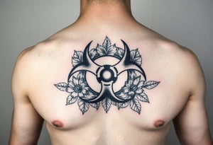 floral biohazard symbol in old school style black ink.
tattoo placed on stomach tattoo idea