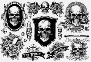 men’s arm sleeve, the name Peters, jack of all trades, without skull tattoo idea