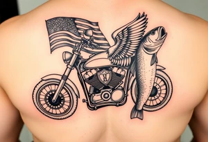 Harley Davidson sporter motorcycle with bald eagle American flag and a bass fish tattoo idea