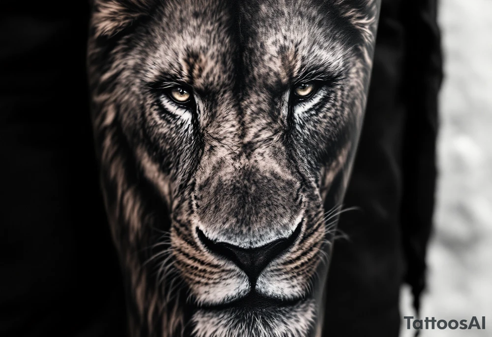 Black African god with lion tattoo idea