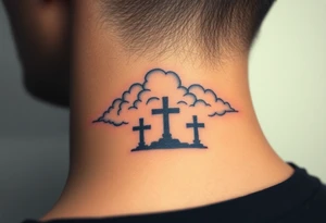 Clouds with 3 crosses fading in the background tattoo idea