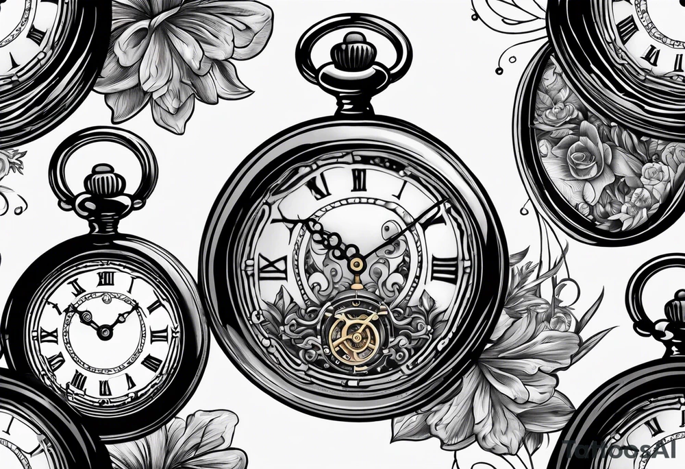 Old school pocket watch exploded showing inner mechanism tattoo idea