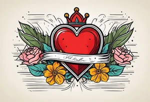 sacred heart vintage traditional tattoo simple sketch old school bold colors with banner christian
sympbol
flowers crown on top of heart tattoo idea