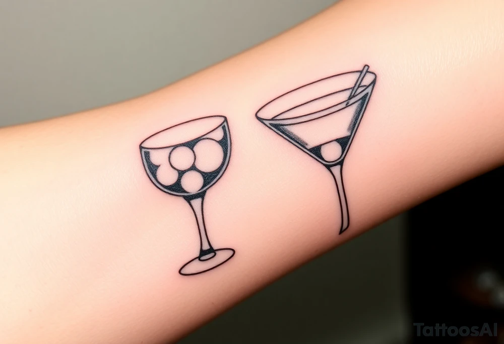 A tattoo which contains a Caipirinha and a Cosmopolitan. Tattoo is a remembarence of an important friend who passed away and whom i shared many coktails with. We are both half-thai, so it would be great, if tattoo contains some aspects of it, at least style wise. I want it to be a small tattoo on the wrist. I want both coktail classes to be connected via a toast gesture. tattoo idea
