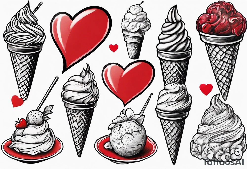 small one scoop ice cream cone with small red heart on it somewhere with unicorn tattoo idea