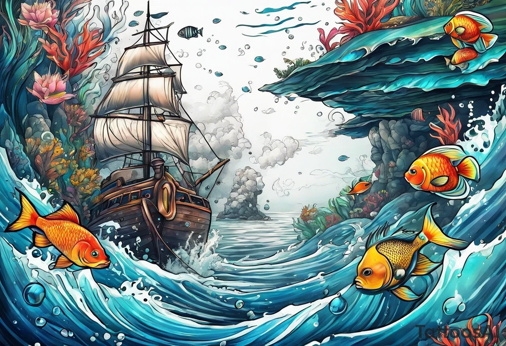 Underwater diving scene tattoo idea