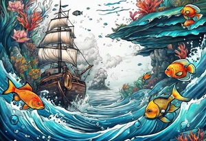 Underwater diving scene tattoo idea
