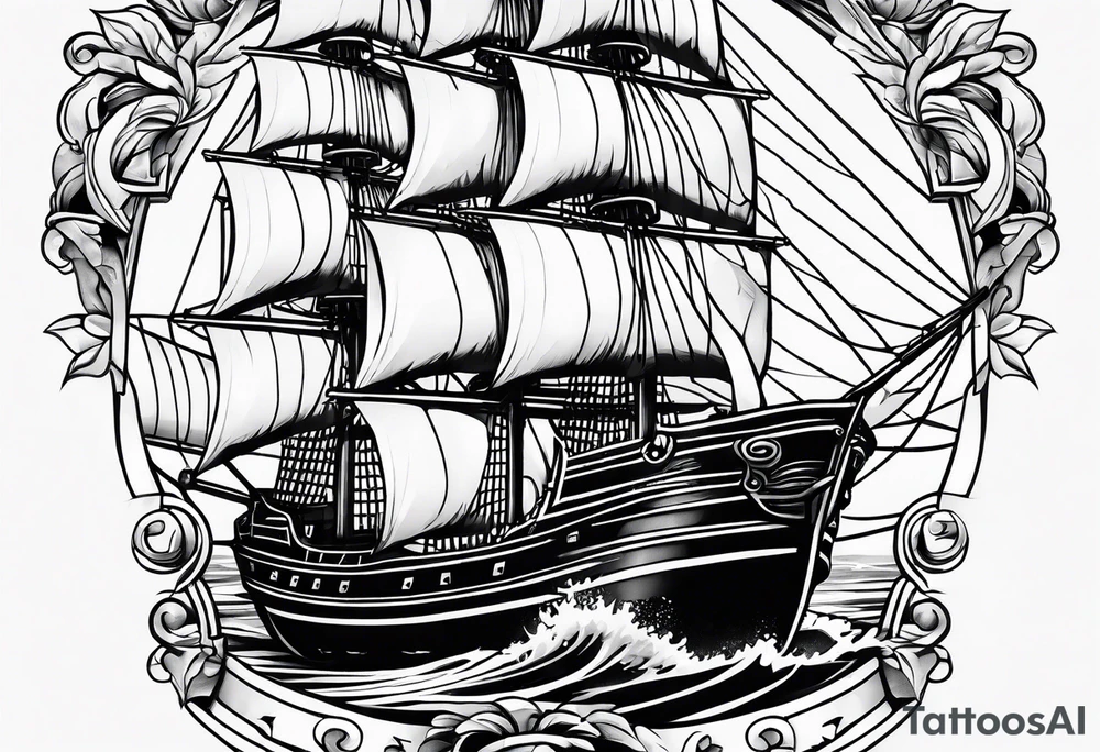 lower leg sleeve with a ship tattoo idea