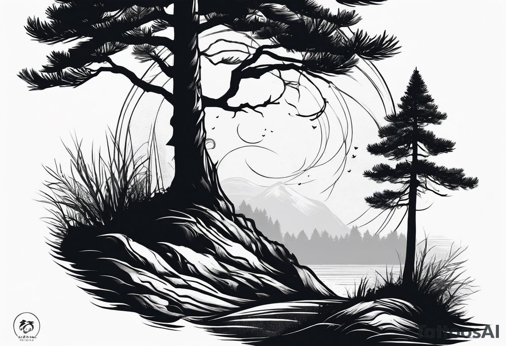 Two Pine tree silhouette tattoo idea