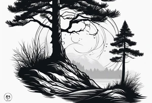 Two Pine tree silhouette tattoo idea