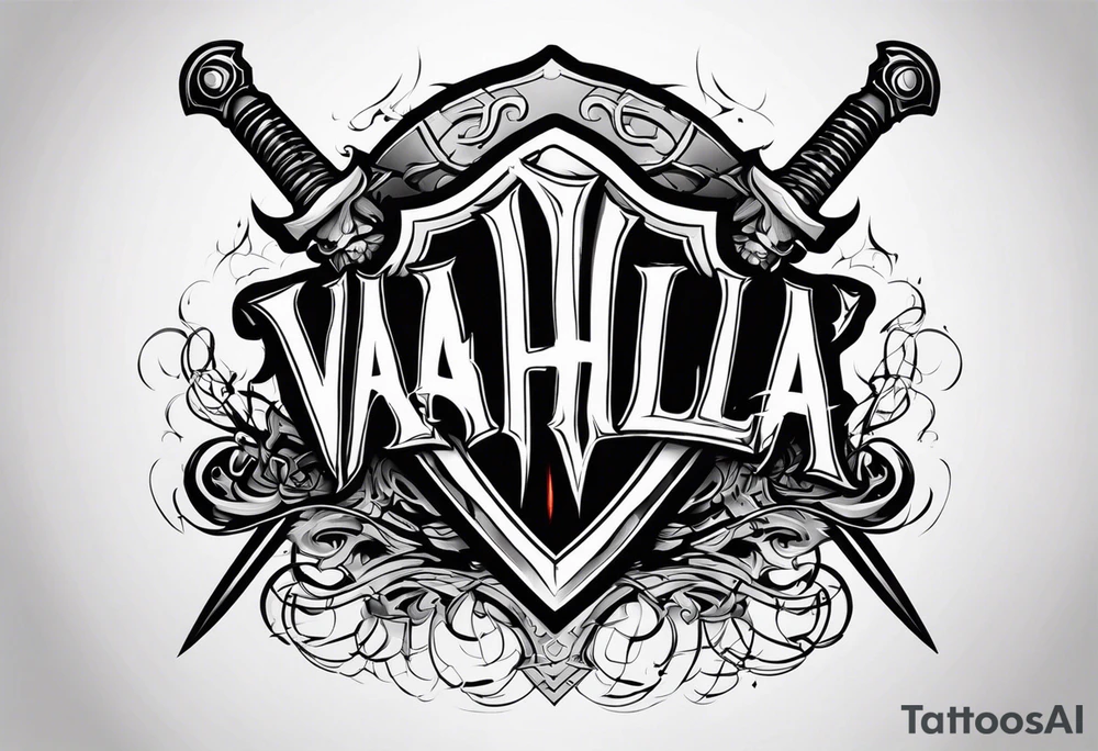 Valhalla flames sword shield barb wire tattoo idea