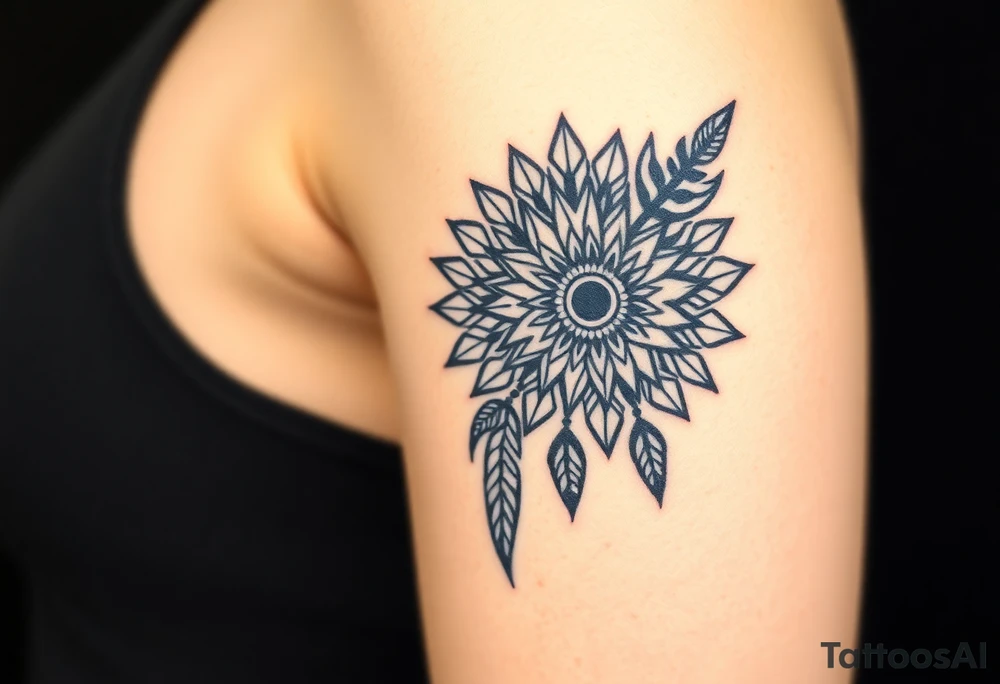 spiritual feather indian mandala shaman tattoo idea