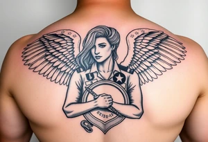 Female us coast guard officer carried by guardian angel tattoo idea