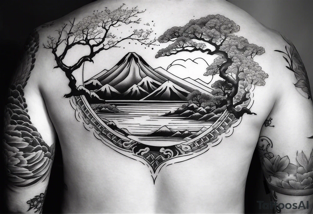 shoulder tattoo with nature and adrenaline activities tattoo idea