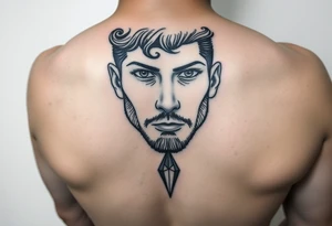 I want a portrait of Ryan Ashely’s face in line work style black. Geometric  with the middle bottom going down to a point towards my middle finger tattoo idea