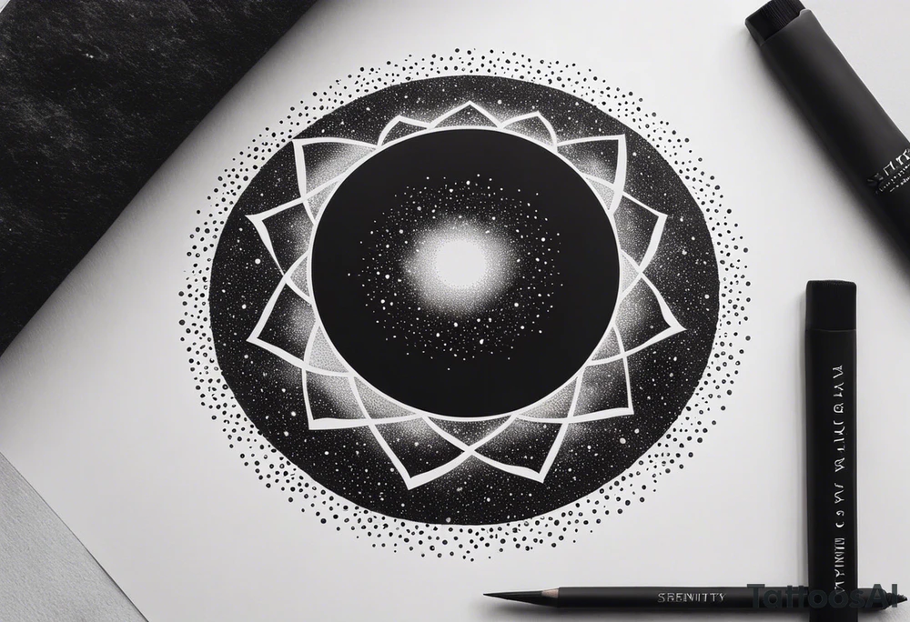 simple galaxy in a circle, white background tattoo idea